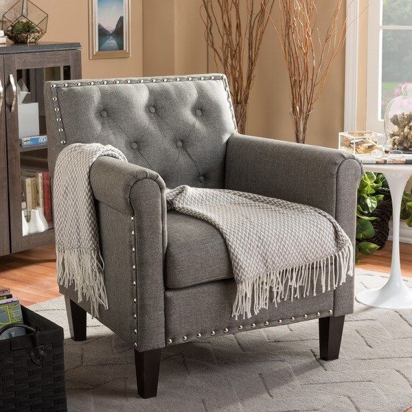 Fashionable Shop Baxton Studio 'thalassa' Grey Linen Like Fabric Modern Arm Chair Within Gray Chenille Fabric Accent Stools (View 3 of 10)