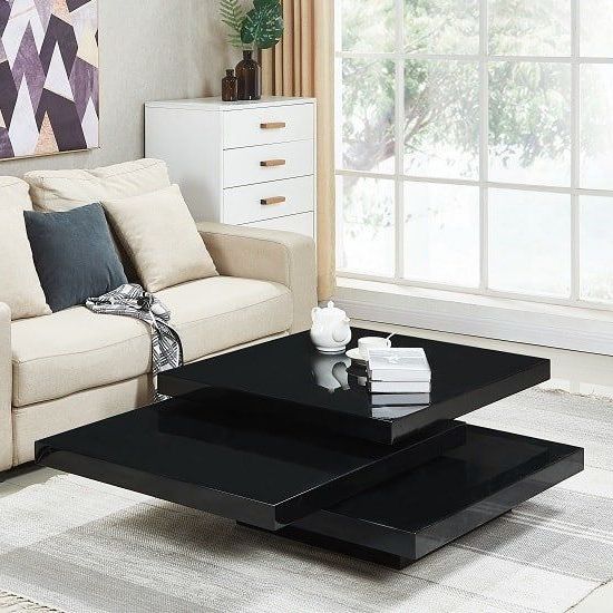 Fashionable Square High Gloss Coffee Tables Within Triplo Rotating Coffee Table Square In Black High Gloss, Is A Classic (View 5 of 10)