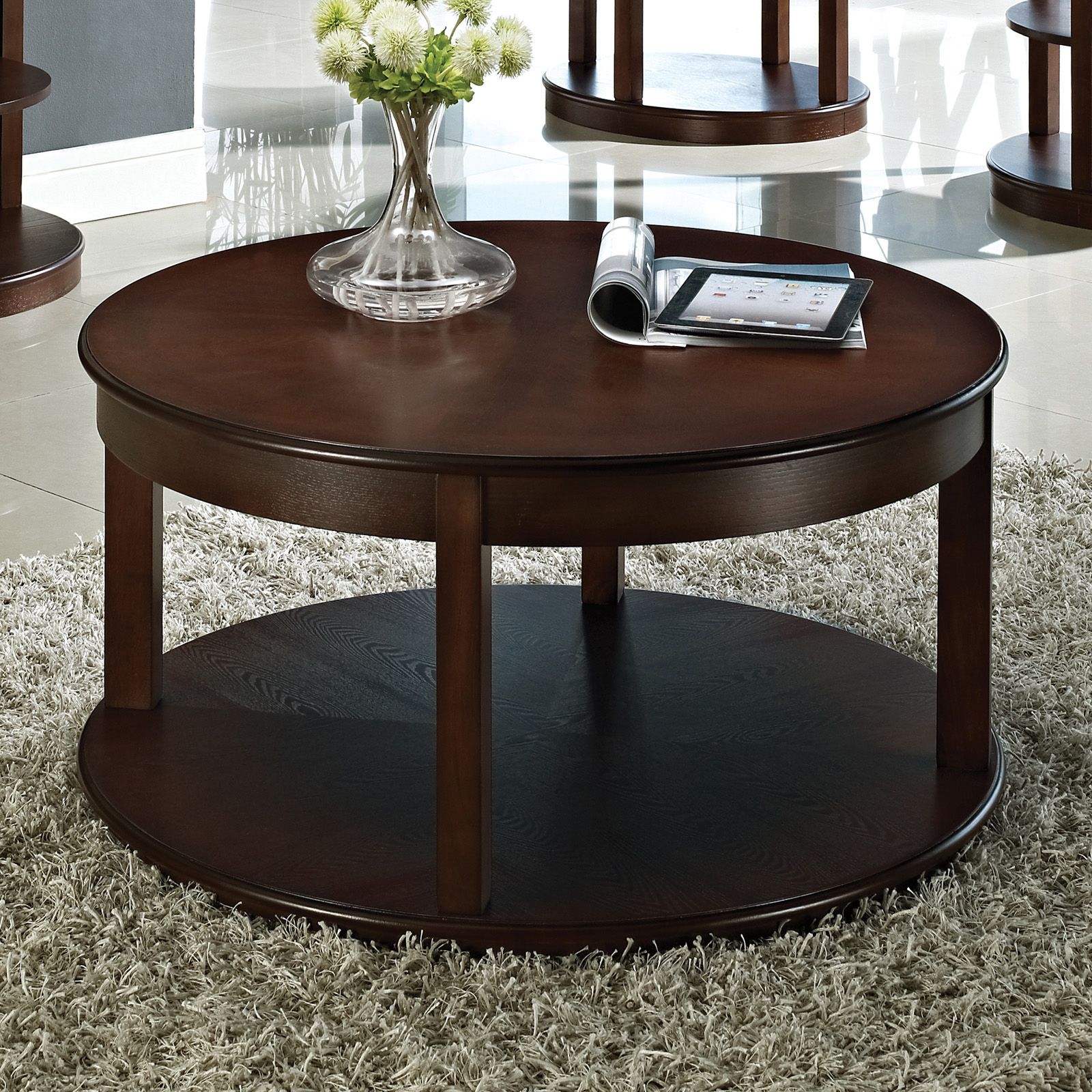 Fashionable Steve Silver Crestview Round Espresso Wood Spinning Coffee Table At With Regard To Silver Coffee Tables (View 9 of 10)