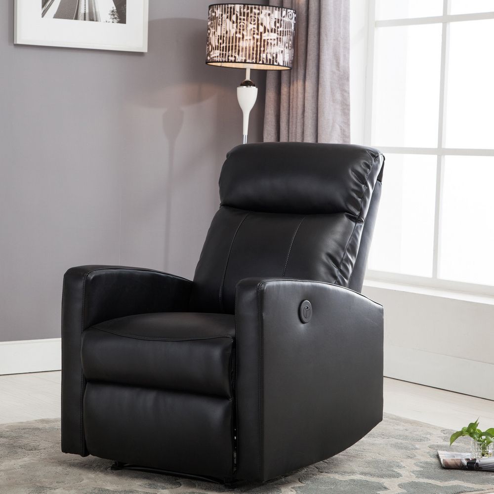 Faux Leather Ac And Usb Charging Ottomans With Regard To Favorite Sean Black Leather Power Reading Reclinerac Pacific (View 10 of 10)