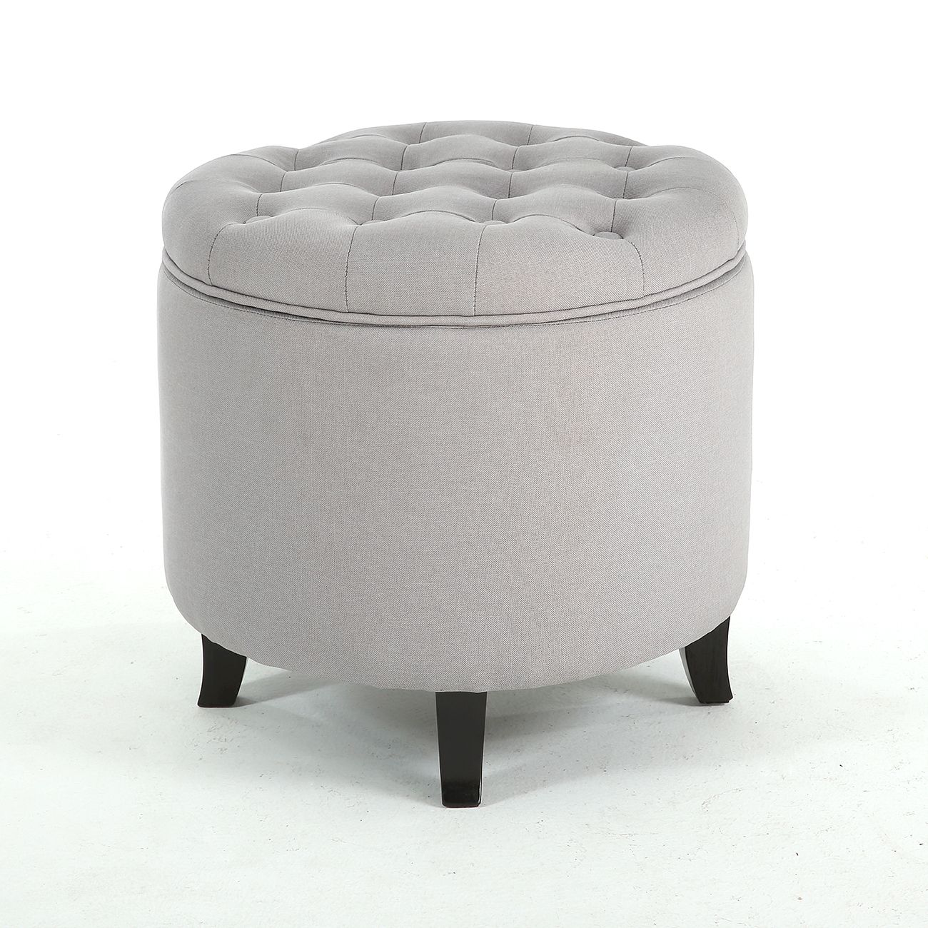 Favorite Classic Storage Ottoman Seat Nailhead Trim Large Round Tufted Table Pertaining To Round Gray Faux Leather Ottomans With Pull Tab (View 9 of 10)