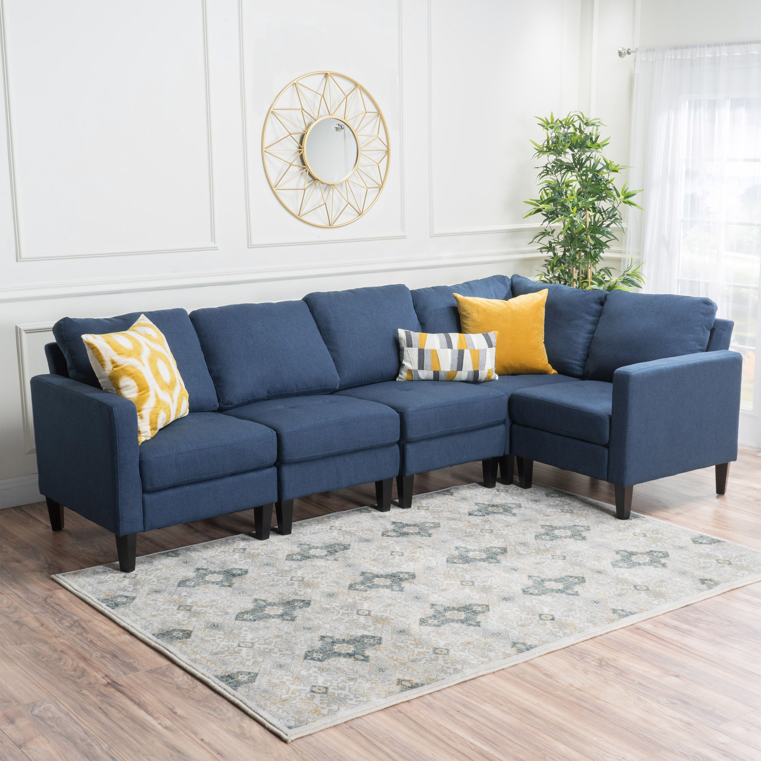Favorite Dark Blue Fabric Banded Ottomans Intended For Noble House Fabric Sectional Couch,dark Blue – Walmart – Walmart (View 10 of 10)
