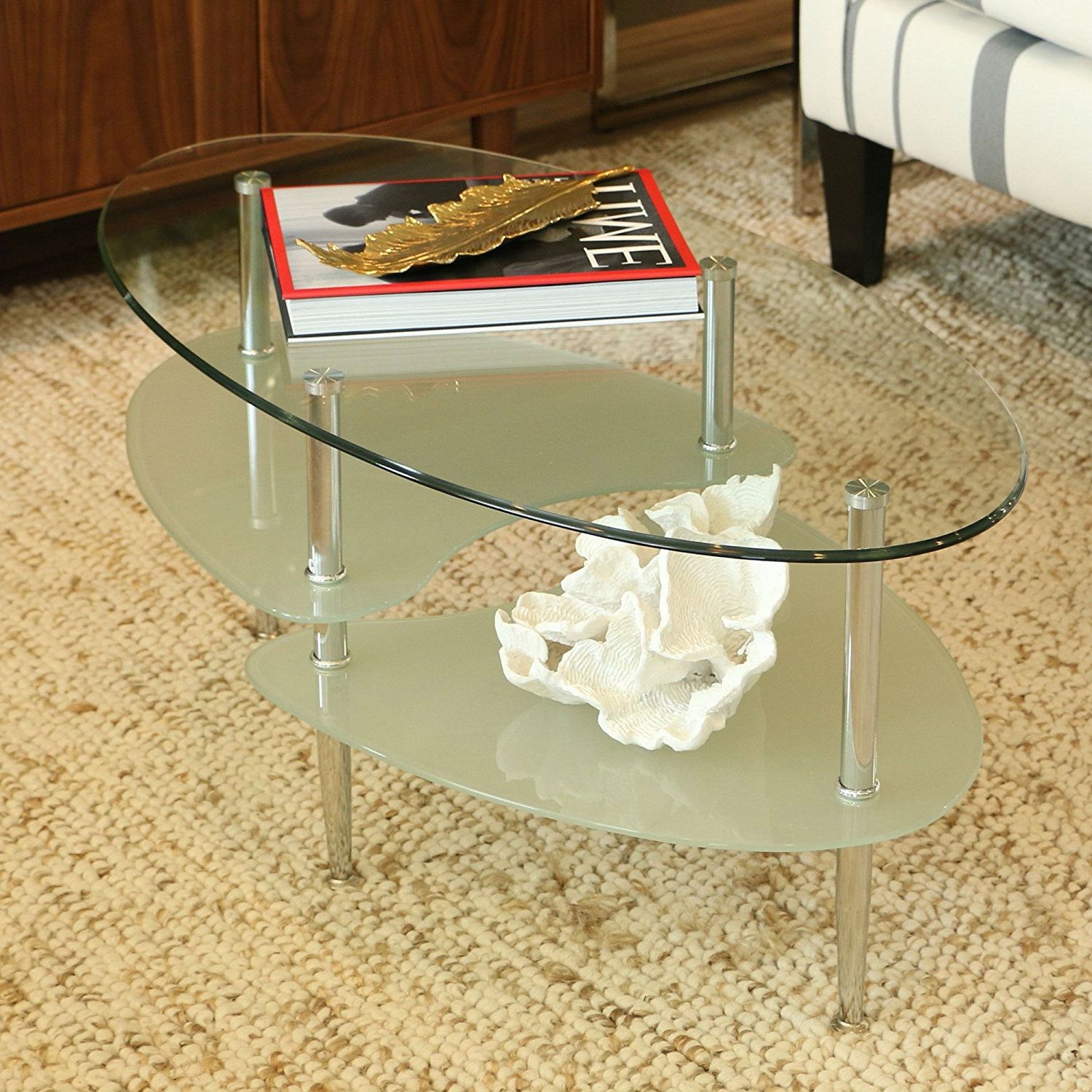 Favorite Glass And Chrome Cocktail Tables Pertaining To Modern Oval Glass Coffee Table With Chrome Metal Legs (View 10 of 10)