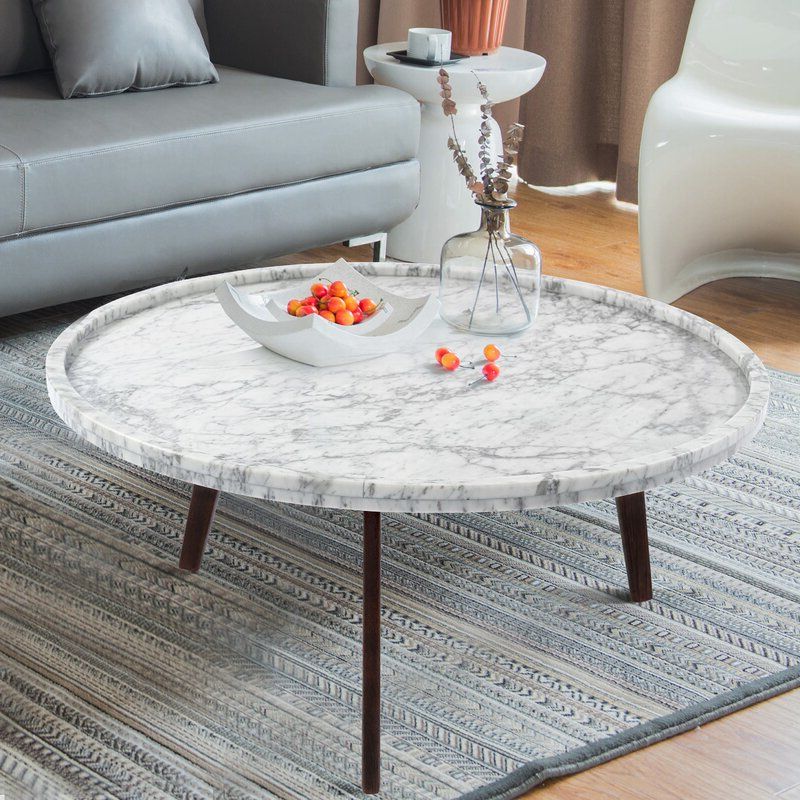 Favorite Ivy Bronx Griselda 31" Round Italian Carrara White Marble Coffee Table Pertaining To Marble And White Coffee Tables (View 1 of 10)