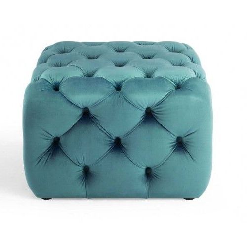 Favorite Teal Velvet Pleated Pouf Ottomans Throughout Teal Green Velvet Totally Tufted Square Ottoman Footstool (View 10 of 10)