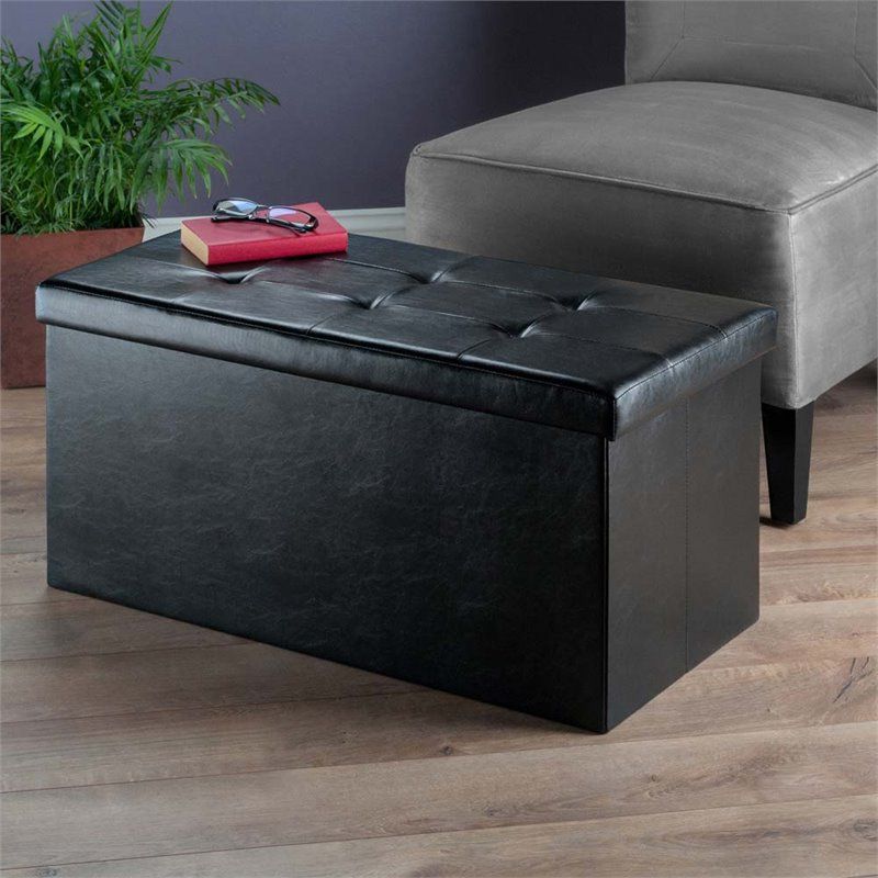 Favorite Winsome Ashford Faux Leather Storage Ottoman Bench In Black – 20627 Pertaining To Black Faux Leather Ottomans With Pull Tab (View 1 of 10)