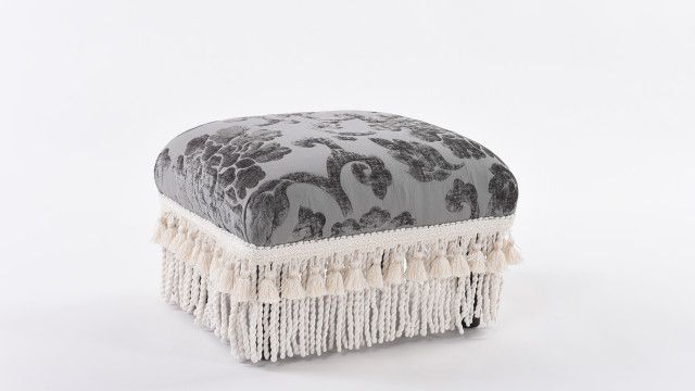Fiona Tassel Fringe Footstool Ottoman – Traditional – Footstools And Intended For 2020 Orange Fabric Round Modern Ottomans With Rope Trim (View 3 of 10)