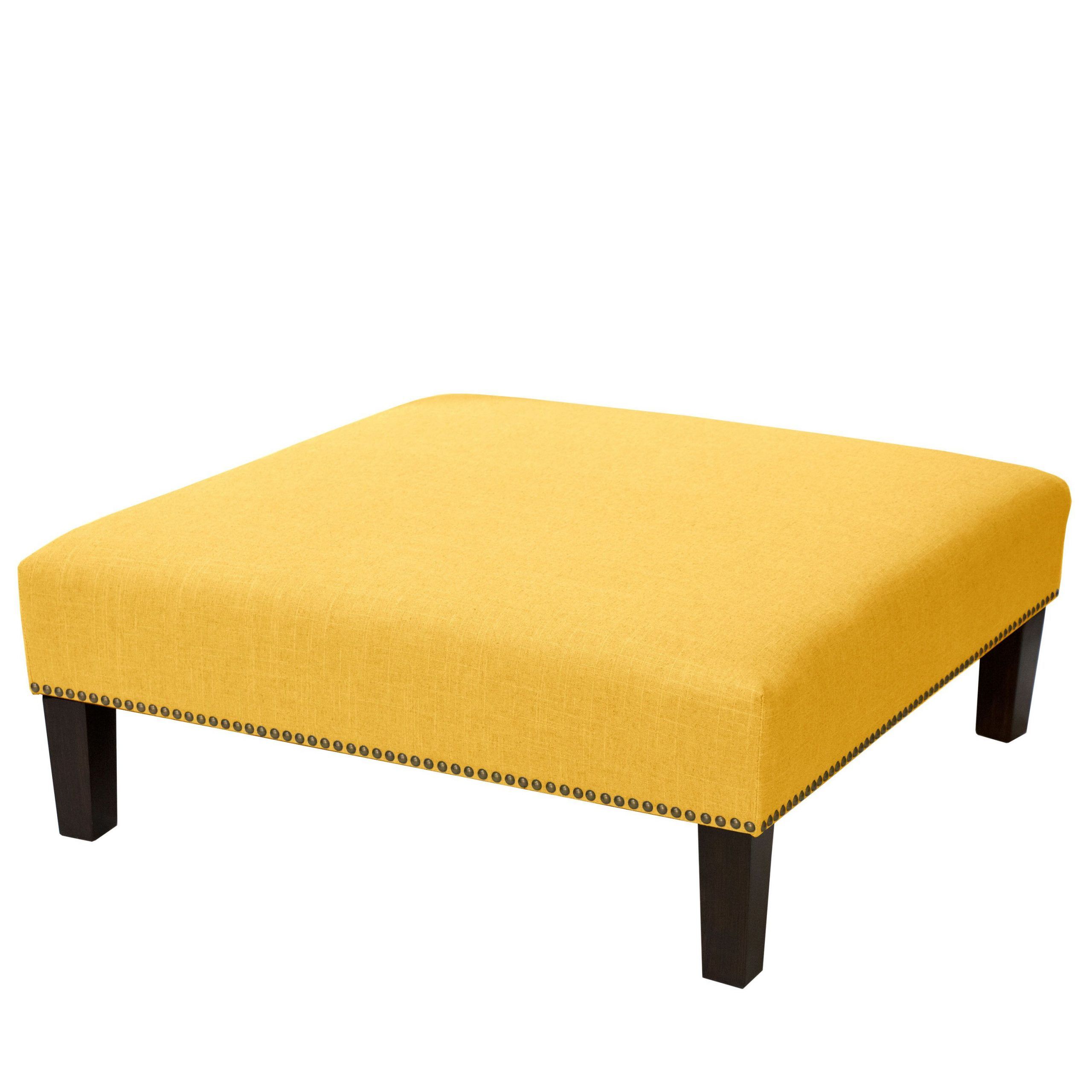 French Linen Black Square Ottomans Regarding Most Current Skyline Furniture Linen French Yellow Nail Button Cocktail Ottoman (View 4 of 10)