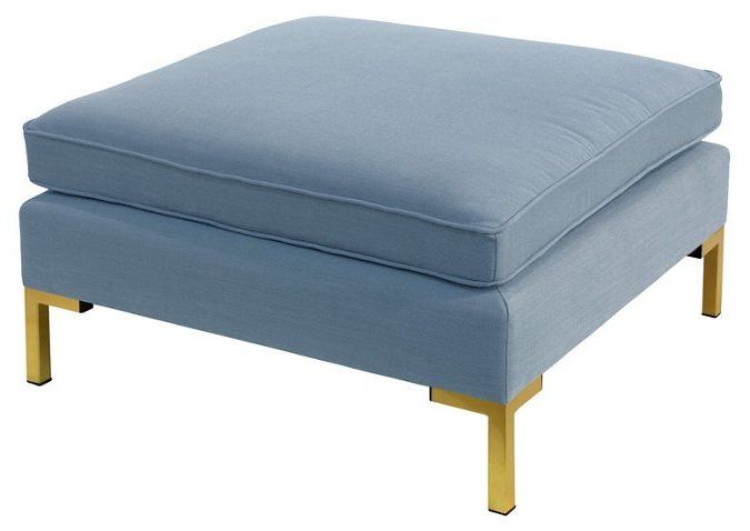 French Linen Black Square Ottomans Throughout Latest Marceau Ottoman, French Blue Linen Now: $394.50 Was: $ (View 6 of 10)