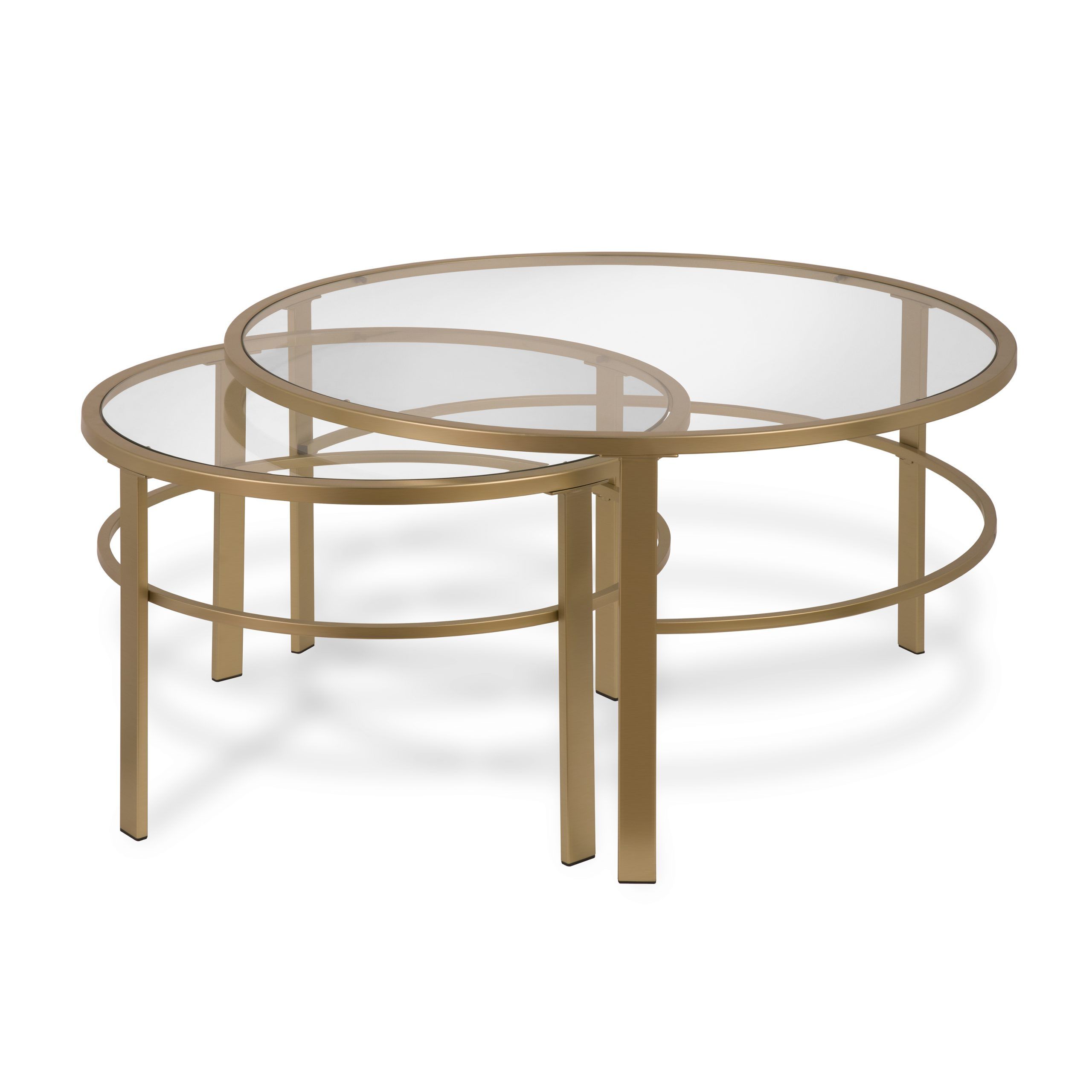 Gaia Round Nesting Coffee Tables In Gold Metal And Tempered Glass – 2 Inside Most Current Glass And Gold Coffee Tables (View 1 of 10)