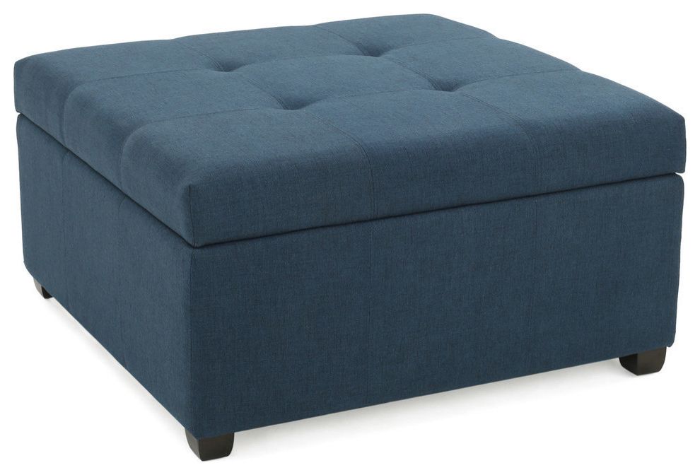 Gdf Studio Carlyle Dark Blue Fabric Storage Ottoman – Transitional With Famous Dark Blue And Navy Cotton Pouf Ottomans (View 3 of 10)