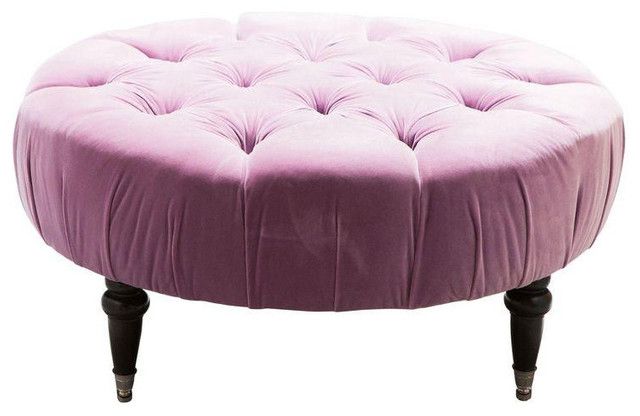 Glam Light Pink Velvet Tufted Ottomans Regarding Most Recently Released Round Purple Tufted Ottoman (View 7 of 10)