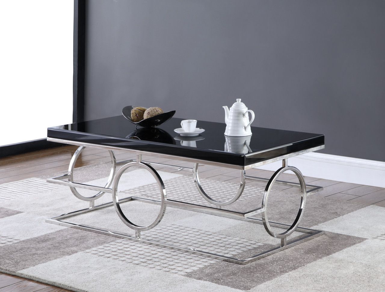 Glass And Chrome Cocktail Tables With Regard To Widely Used Cesario Modern Black Glass Top Coffee Table W/shaped Chrome Stainless (View 3 of 10)