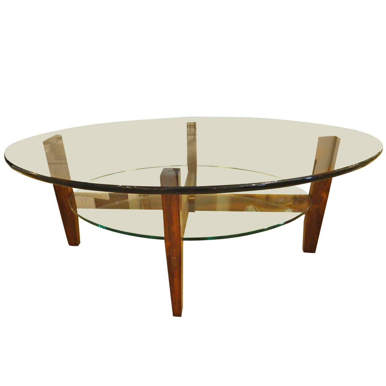 Glass And Gold Oval Coffee Tables Inside Widely Used Two Tier Rosewood And Oval Glass Coffee Cocktail Table At 1stdibs (View 7 of 10)