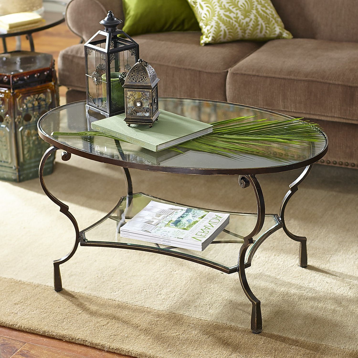 Glass And Pewter Coffee Tables Regarding Trendy Chasca Glass Top Oval Coffee Table – Pier (View 1 of 10)