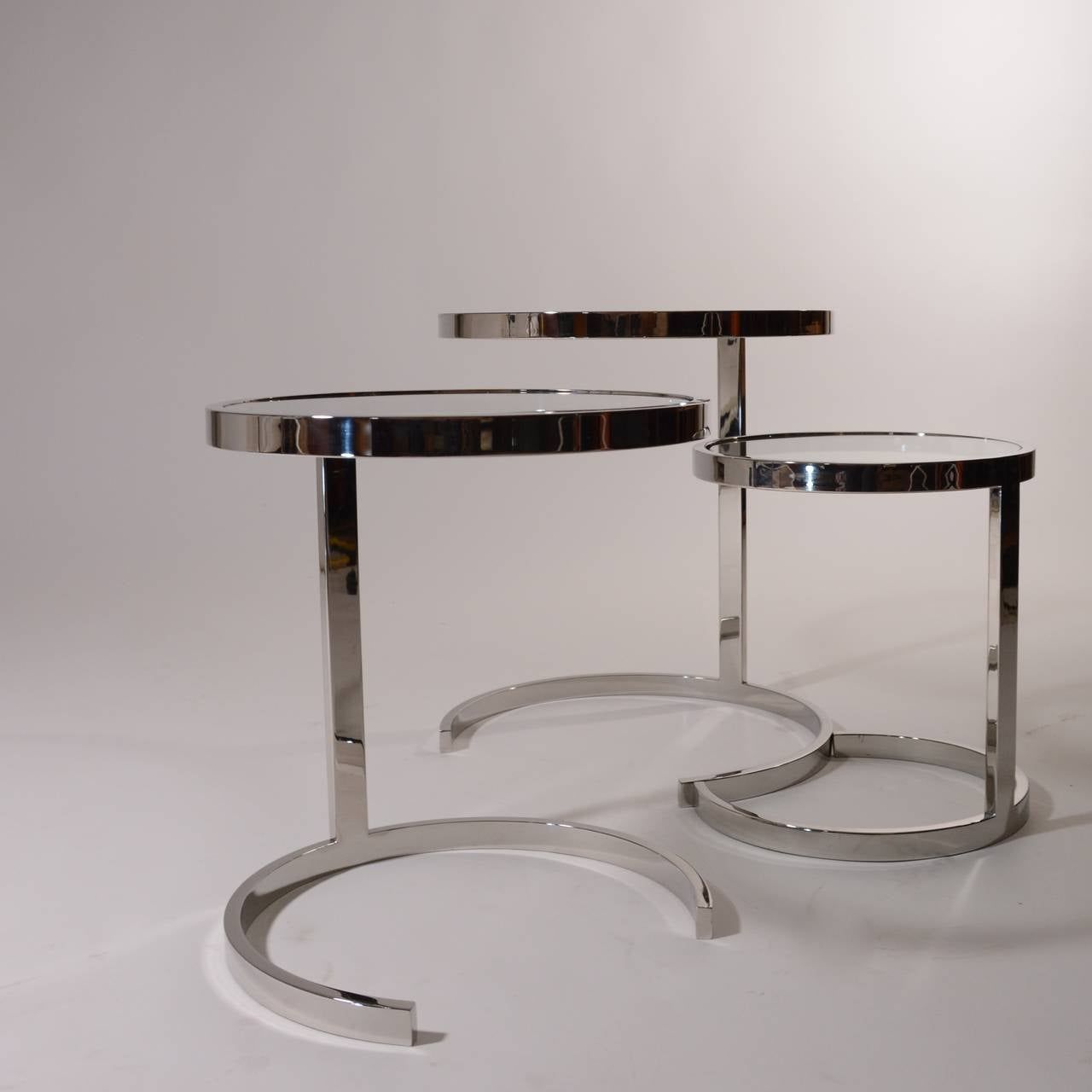 Glass And Stainless Steel Cocktail Tables With Most Popular Set Of 3 Nesting Stainless Steel And Glass Nesting Tablesbrueton (View 1 of 10)