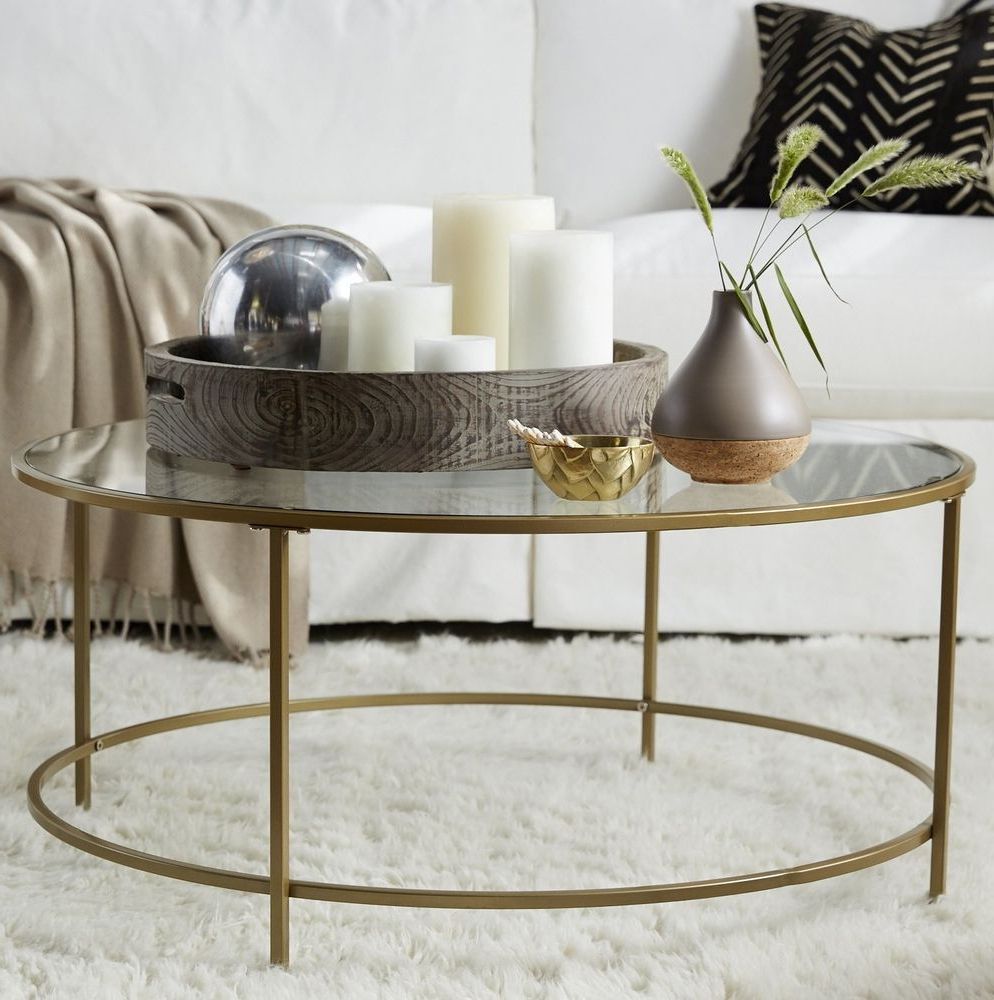 Glass Coffee Table Gold Cocktail Round Vintage Accent Living Room Inside Most Popular Antique Gold And Glass Coffee Tables (View 8 of 10)