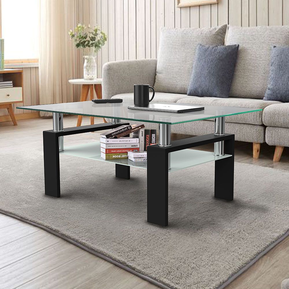 Glass Coffee Table With 2 Tier Tempered Glass Boards, Sturdy Modern Within Newest 3 Piece Shelf Coffee Tables (View 9 of 10)