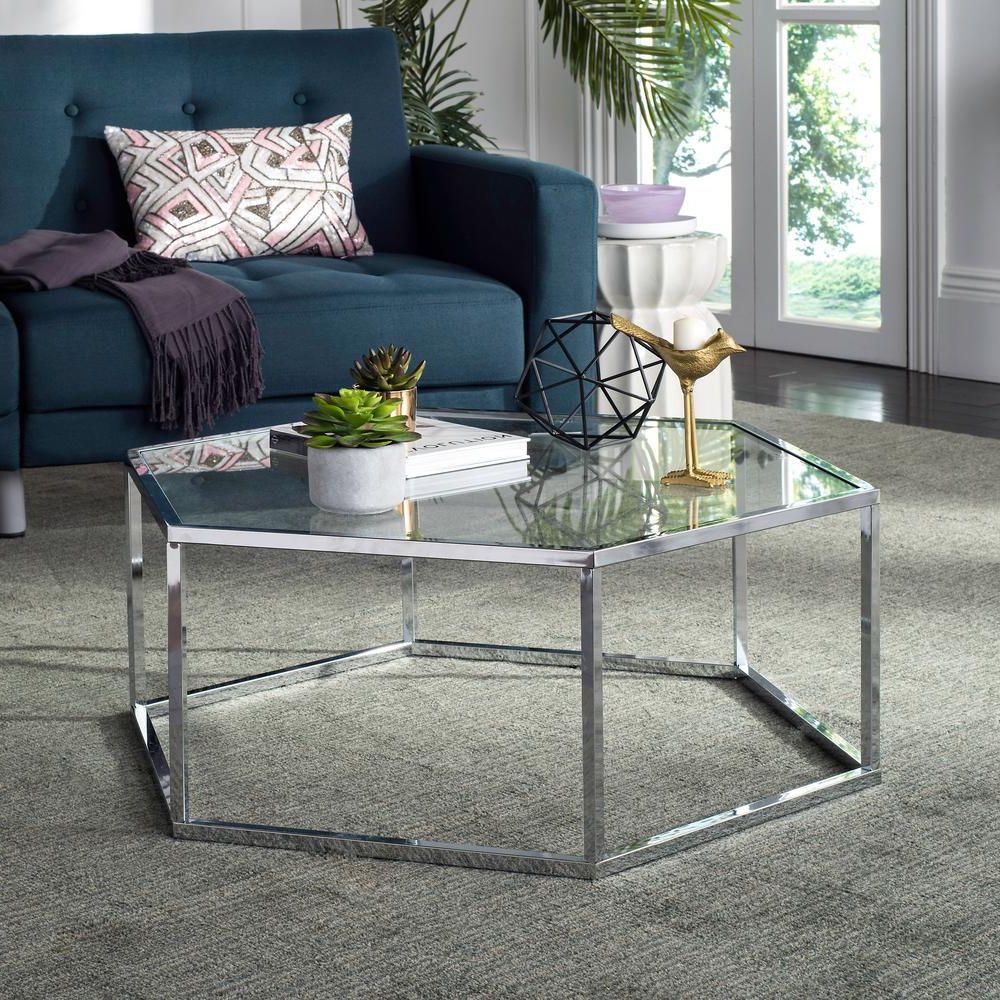Glass Coffee Tables In Most Current Safavieh Eliana Glass/chrome Coffee Table Mmt6003a – The Home Depot (View 7 of 10)