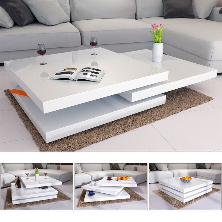 Gloss White Steel Coffee Tables Regarding Well Liked Portable Coffee Table White High Gloss Rotating 3 Layers Living Room (View 8 of 10)