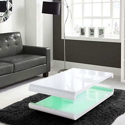 Gloss White Steel Coffee Tables With Preferred Tiffany White High Gloss Coffee Table With Led Lighting – Search Furniture (View 6 of 10)