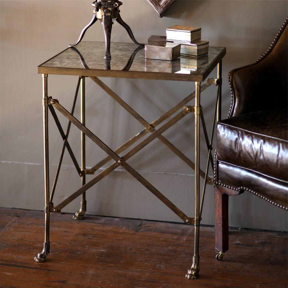 Gold And Mirror Modern Cube End Tables Inside Most Recently Released Cassandra Modern Classic Antique Mirror Top Gold Metal Side End Table (View 5 of 10)