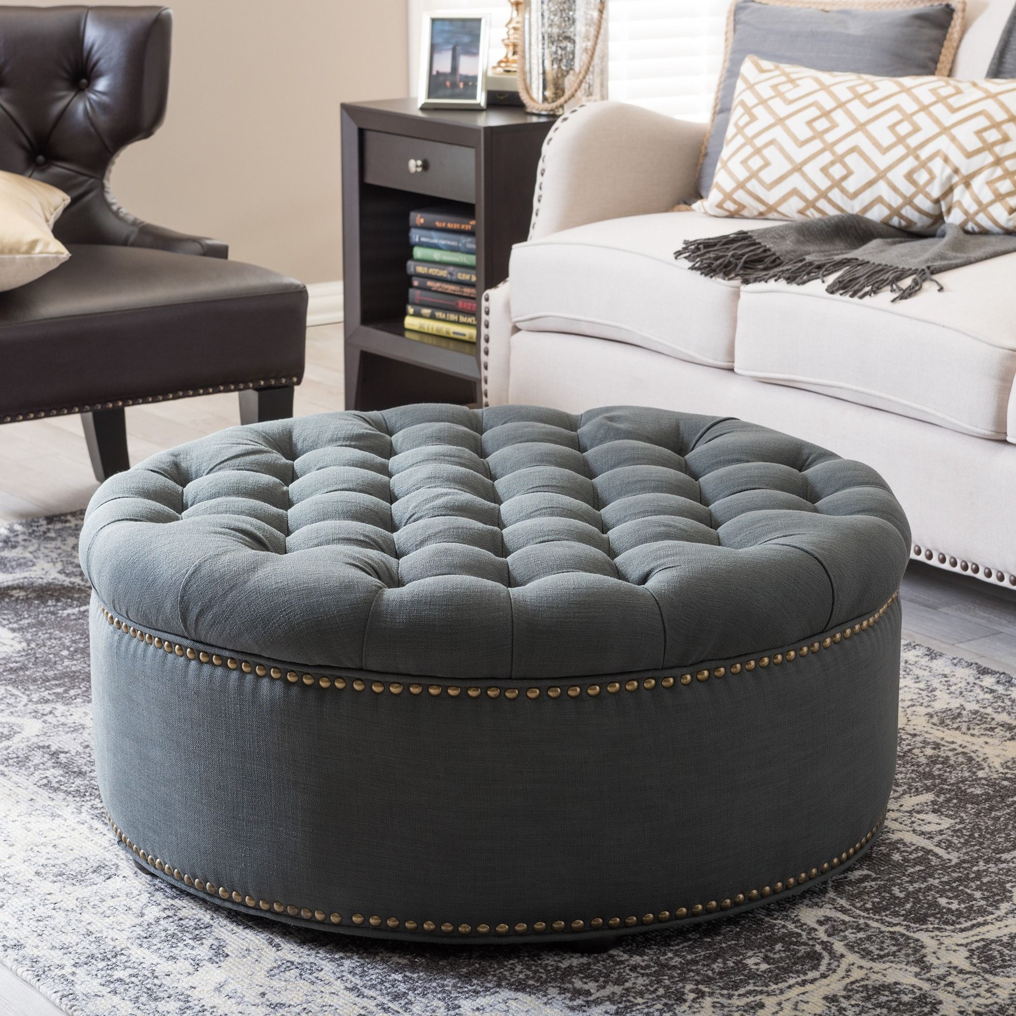 Gold And White Leather Round Ottomans For Latest Our Best Living Room Furniture Deals (View 6 of 10)