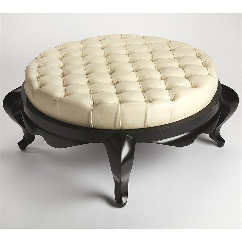Gold And White Leather Round Ottomans With Regard To 2020 Butler Specialty 41" Round Leather Tufted Top Ottoman In Off White (View 9 of 10)