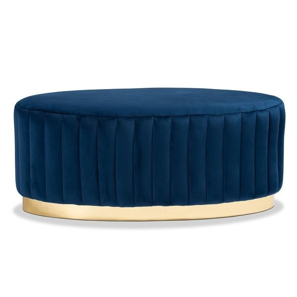 Gold Chevron Velvet Fabric Ottomans In Popular Kirana Glam And Luxe Navy Blue Velvet Fabric Upholstered And Gold Pu (View 10 of 10)