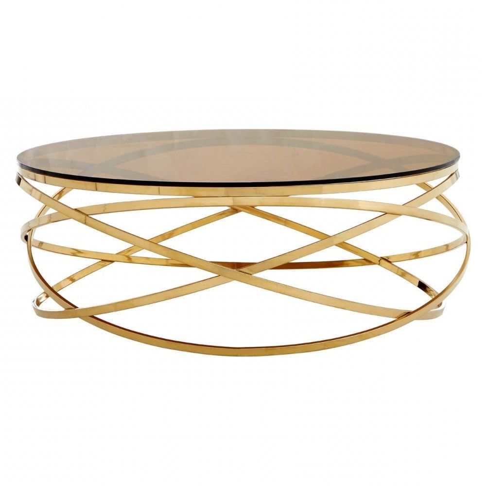 Gold Coffee Tables With Regard To Most Recently Released Enrich Round Champagne Base Coffee Table, Stainless Steel, Glass, Gold (View 8 of 10)