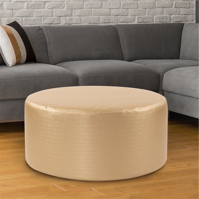 Gold Faux Leather Ottomans With Pull Tab Throughout Preferred Howard Elliott Universal 36" Round Faux Leather Metallic Luxe Gold (View 9 of 10)