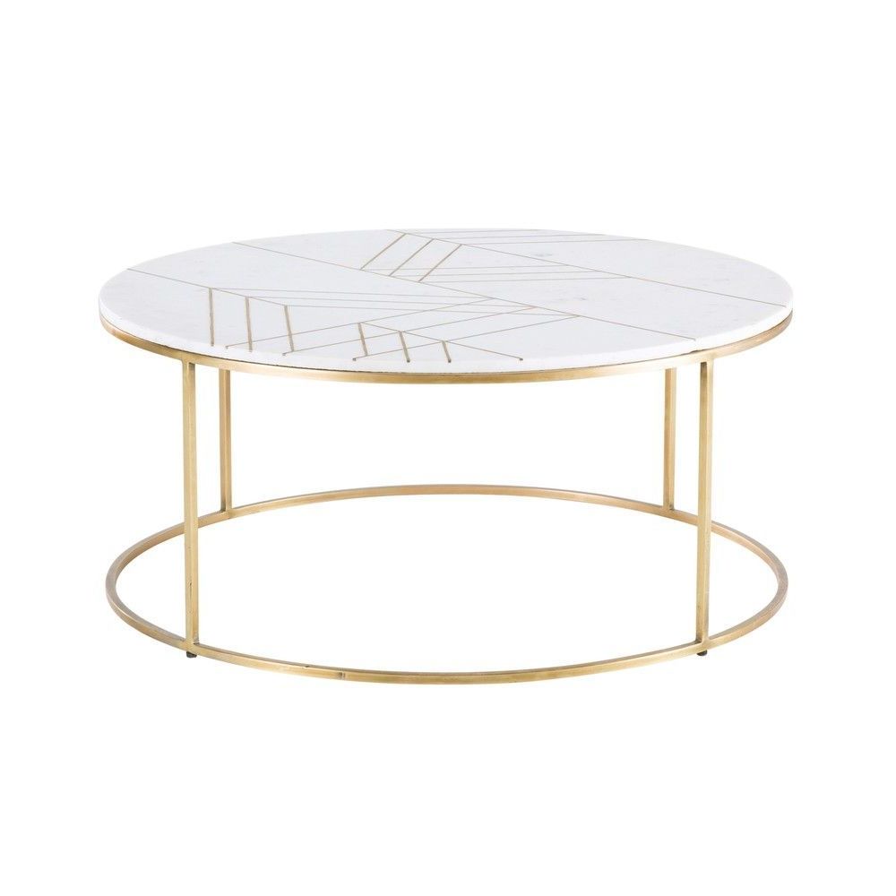 Gold Iron And White Marble Round Coffee Table In  (View 7 of 10)