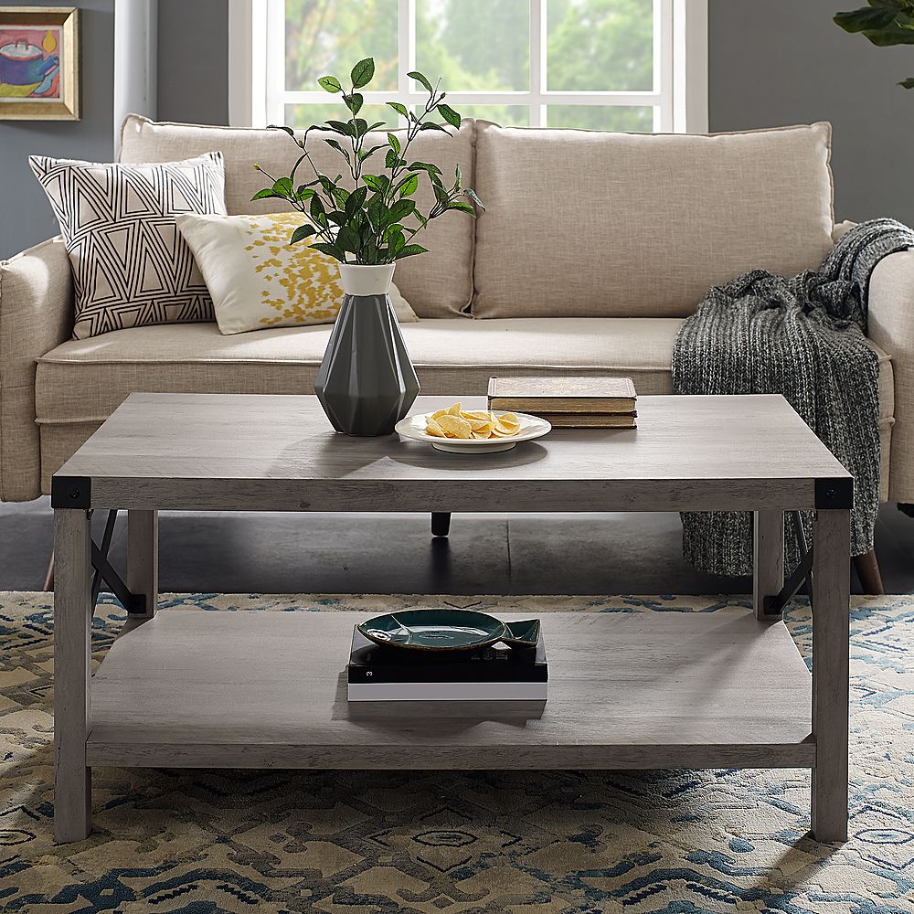 Gray And Black Coffee Tables Intended For 2020 Walker Edison Rustic Farmhouse Wood Coffee Table Gray Wash Bbf40mxctgw (View 6 of 10)