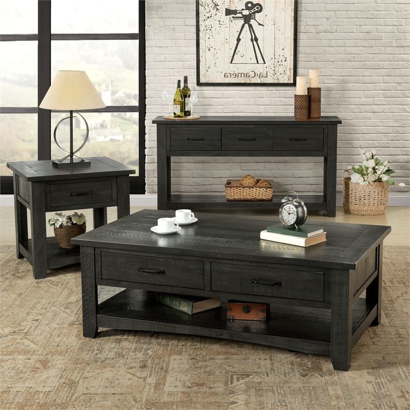 Gray And Black Coffee Tables Intended For Most Up To Date Martin Svensson Home Rustic Solid Wood 2 Drawer Coffee Table Gray –  (View 5 of 10)