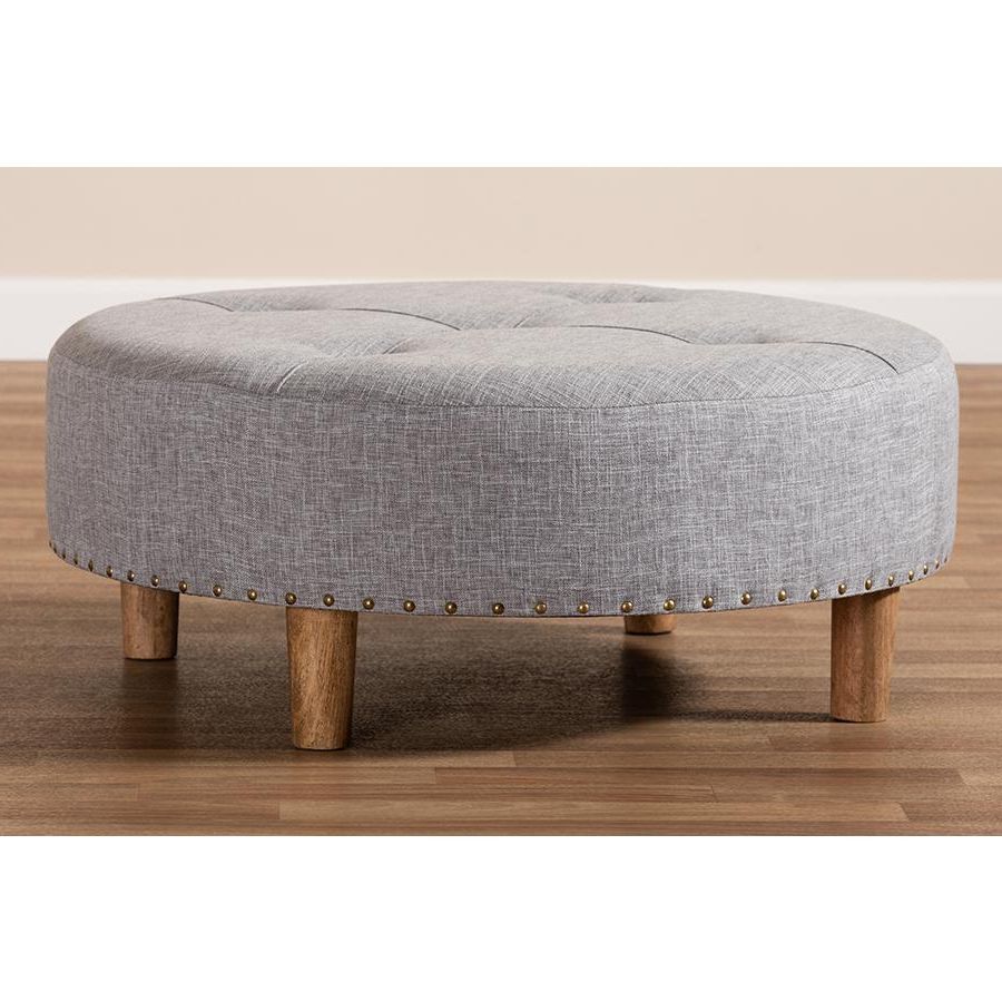 Gray And White Fabric Ottomans With Wooden Base Pertaining To Favorite Baxton Studio Vinet Modern And Contemporary Light Gray Fabric (View 2 of 10)