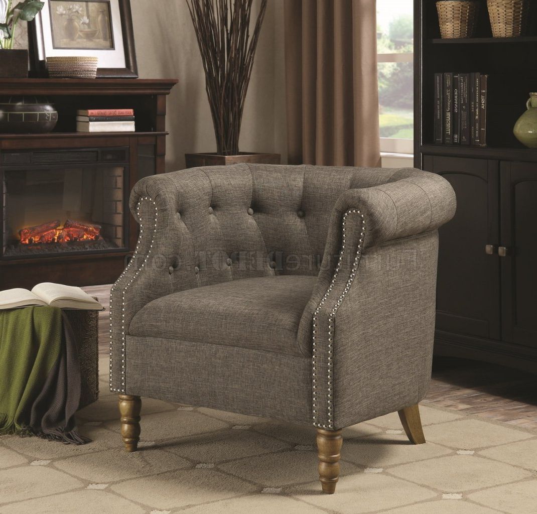 Gray Chenille Fabric Accent Stools Inside Current 902696 Accent Chair Set Of 2 In Grey Fabriccoaster (View 8 of 10)