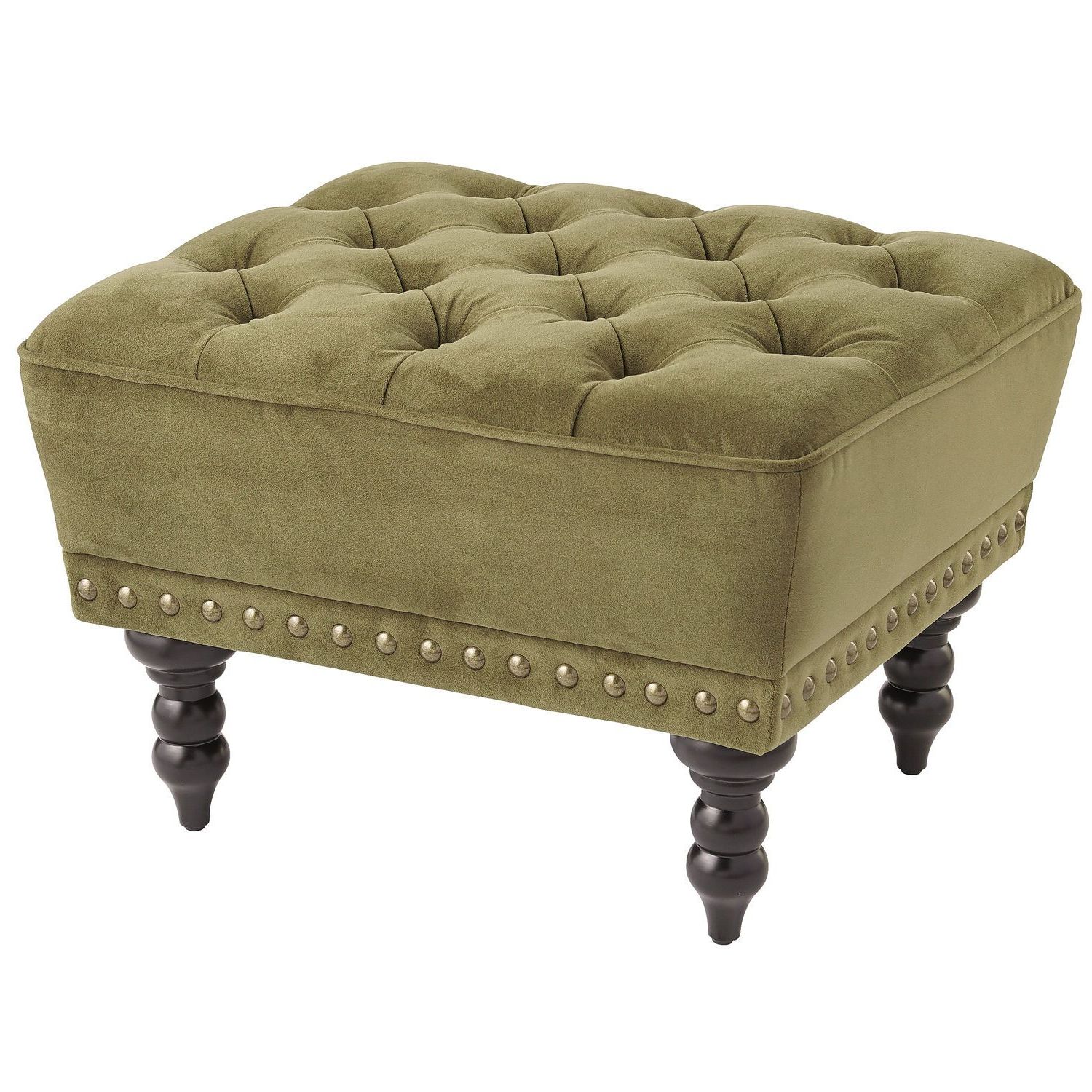 Gray Fabric Round Modern Ottomans With Rope Trim Inside Best And Newest Chas Olive Green Velvet Ottoman (View 1 of 10)