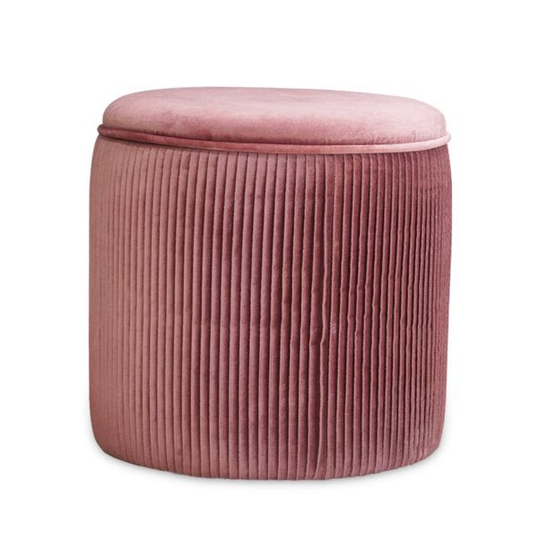 Gray Velvet Ribbed Fabric Round Storage Ottomans With Most Recently Released Round Storage Ottoman Stool Covered In Gray Velvet Fabric And With (View 6 of 10)
