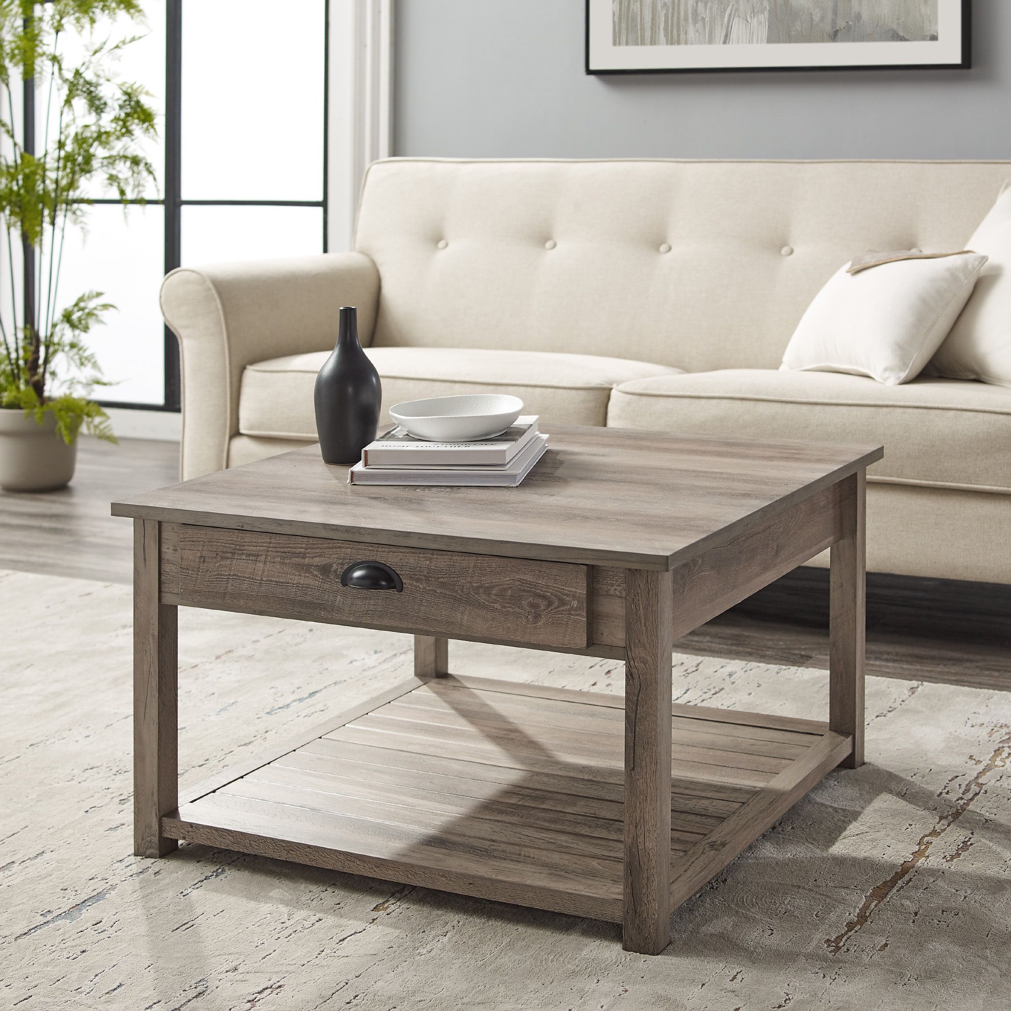 Gray Wash Coffee Tables Regarding Widely Used Manor Park 30 Inch Square Country Coffee Table, Grey Wash – Walmart (View 3 of 10)
