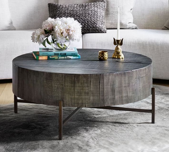 Gray Wood Black Steel Coffee Tables In Best And Newest Fargo Round Coffee Table, Natural Brown/patina Copper – Furniture (View 9 of 10)