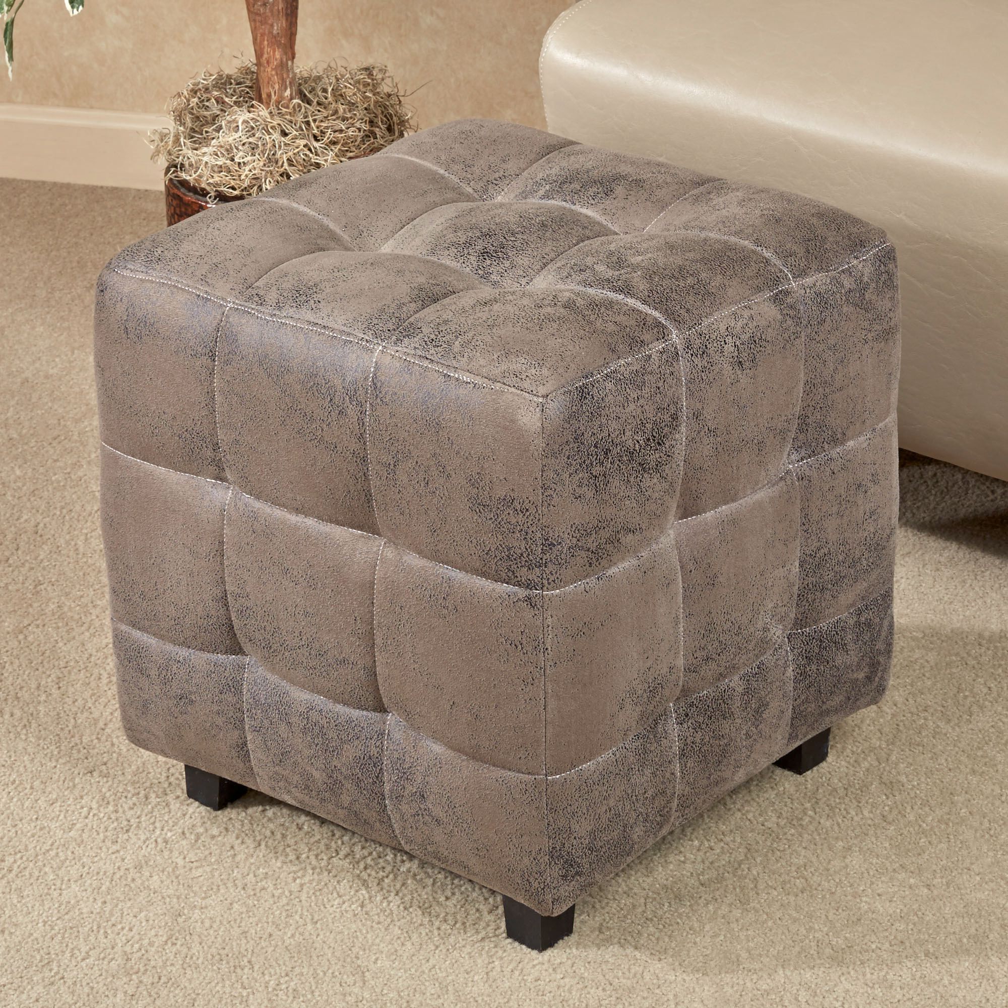 Gray Wool Pouf Ottomans With Current Nexus Dark Gray Faux Suede Ottoman (View 5 of 10)