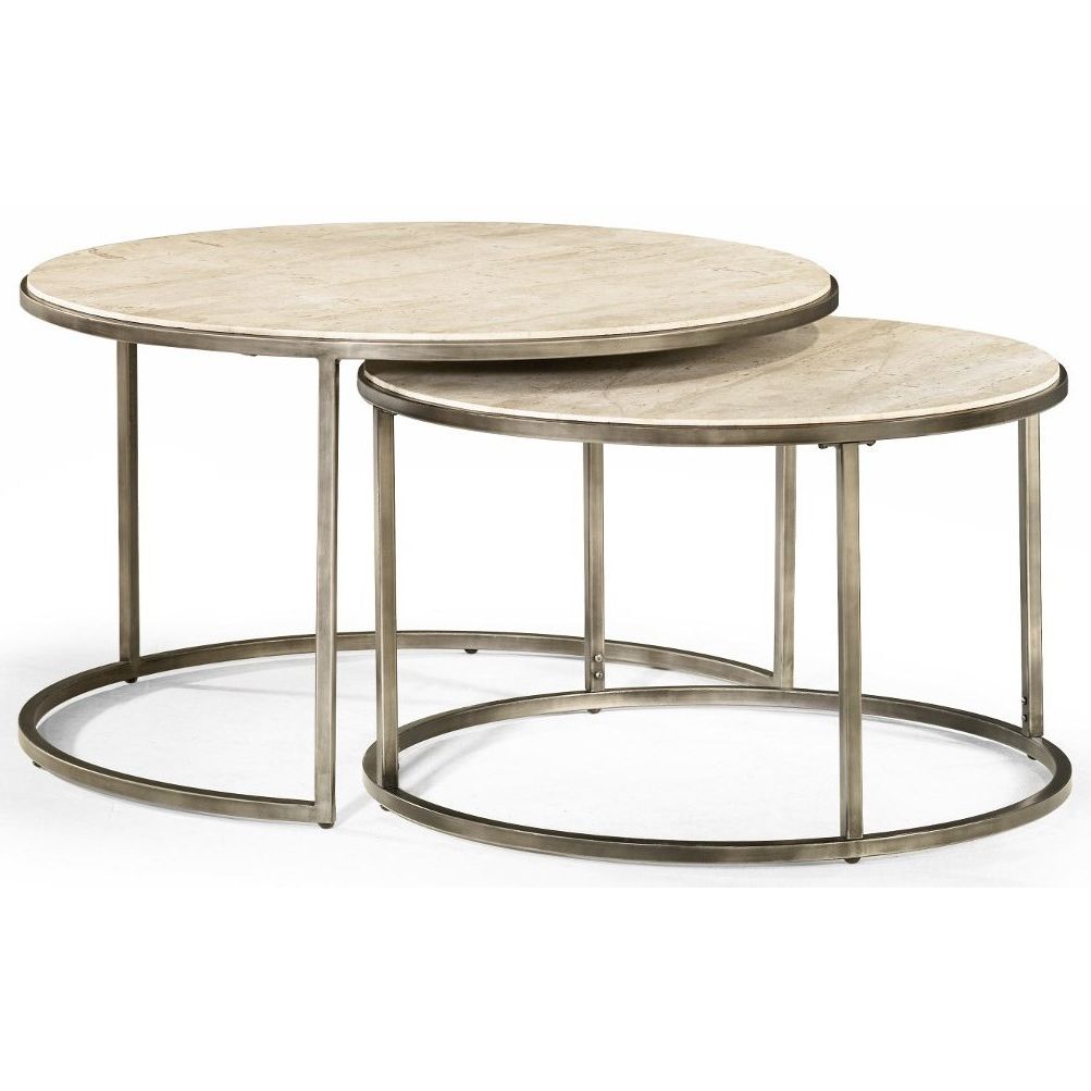 Hammary Modern Basics Round Cocktail Table With Nesting Tables Within Latest Hammered Antique Brass Modern Cocktail Tables (View 6 of 10)
