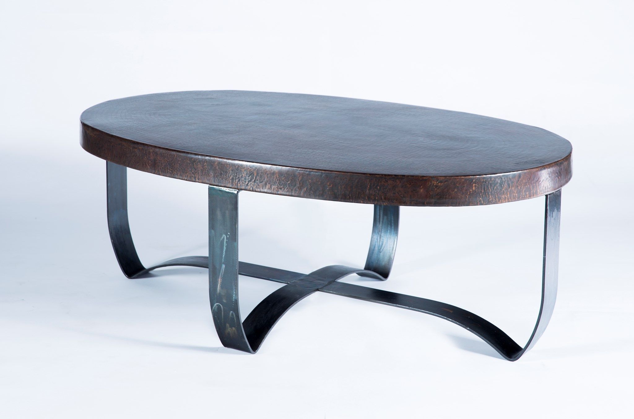 Hammered Antique Brass Modern Cocktail Tables In 2019 Oval Strap Cocktail Table With Dark Brown Hammered Copper Top (View 5 of 10)