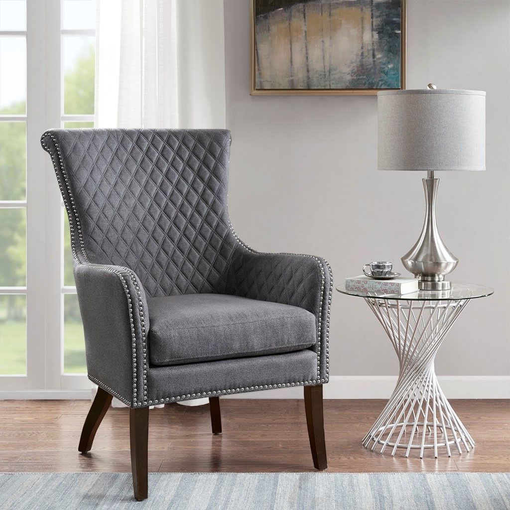 Heston Accent Chair Solid Wood Grey Contemporary Madison Park Mp100 Regarding Latest Smoke Gray Wood Accent Stools (View 2 of 10)