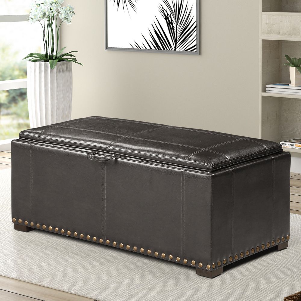 Hettie Black Faux Leather Storage Bench With 2 Ottomansac Pacific In Most Current Black Faux Leather Storage Ottomans (View 6 of 10)