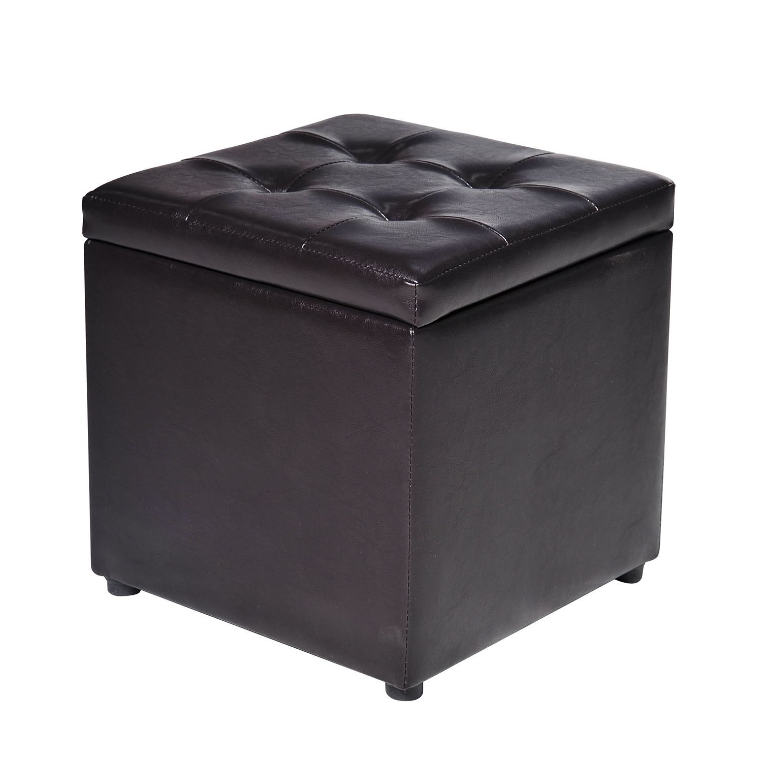 Homcom Faux Leather Foot Stool Storage Ottoman – Black Throughout Most Popular Black Faux Leather Column Tufted Ottomans (View 5 of 10)