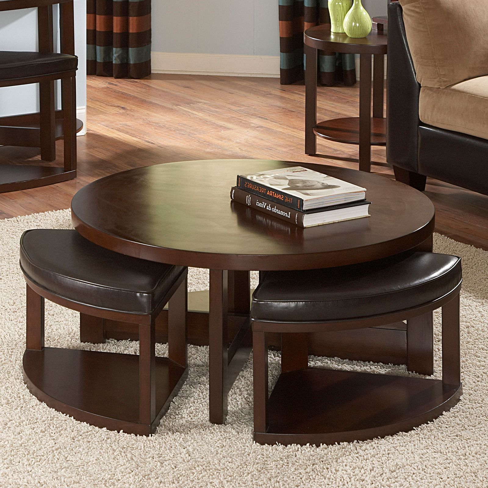 Homelegance Brussel Ii Round Brown Cherry Wood Coffee Table With 4 In Fashionable Espresso Wood Storage Coffee Tables (View 10 of 10)
