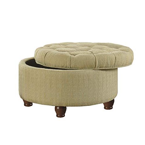 Homepop Large Button Tufted Round Storage Ottoman, Tan And Cream Tweed Regarding Fashionable Beige And White Tall Cylinder Pouf Ottomans (View 2 of 10)