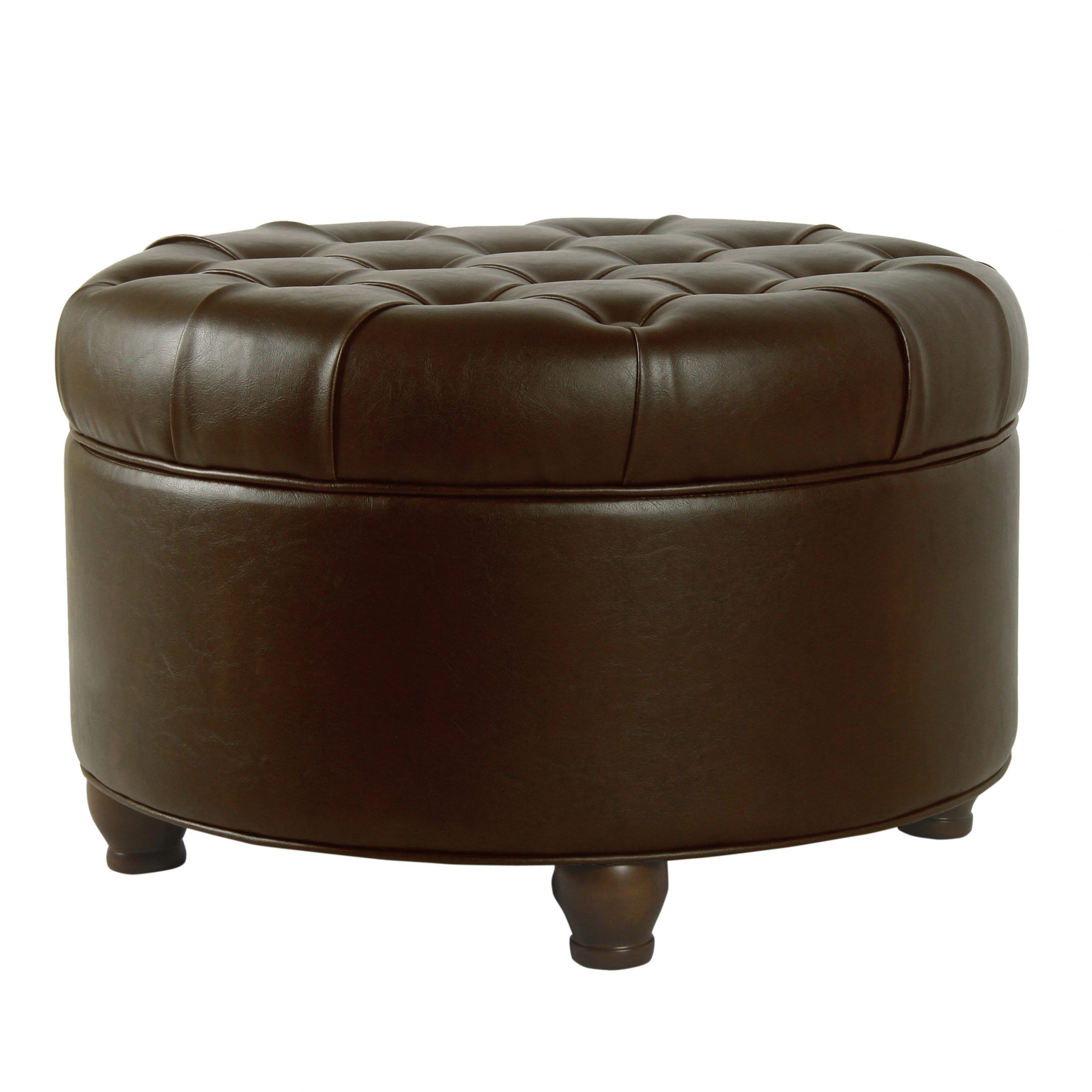 Homepop Large Tufted Round Storage Ottoman, Multiple Colors – Walmart Throughout Favorite Orange Tufted Faux Leather Storage Ottomans (View 2 of 10)