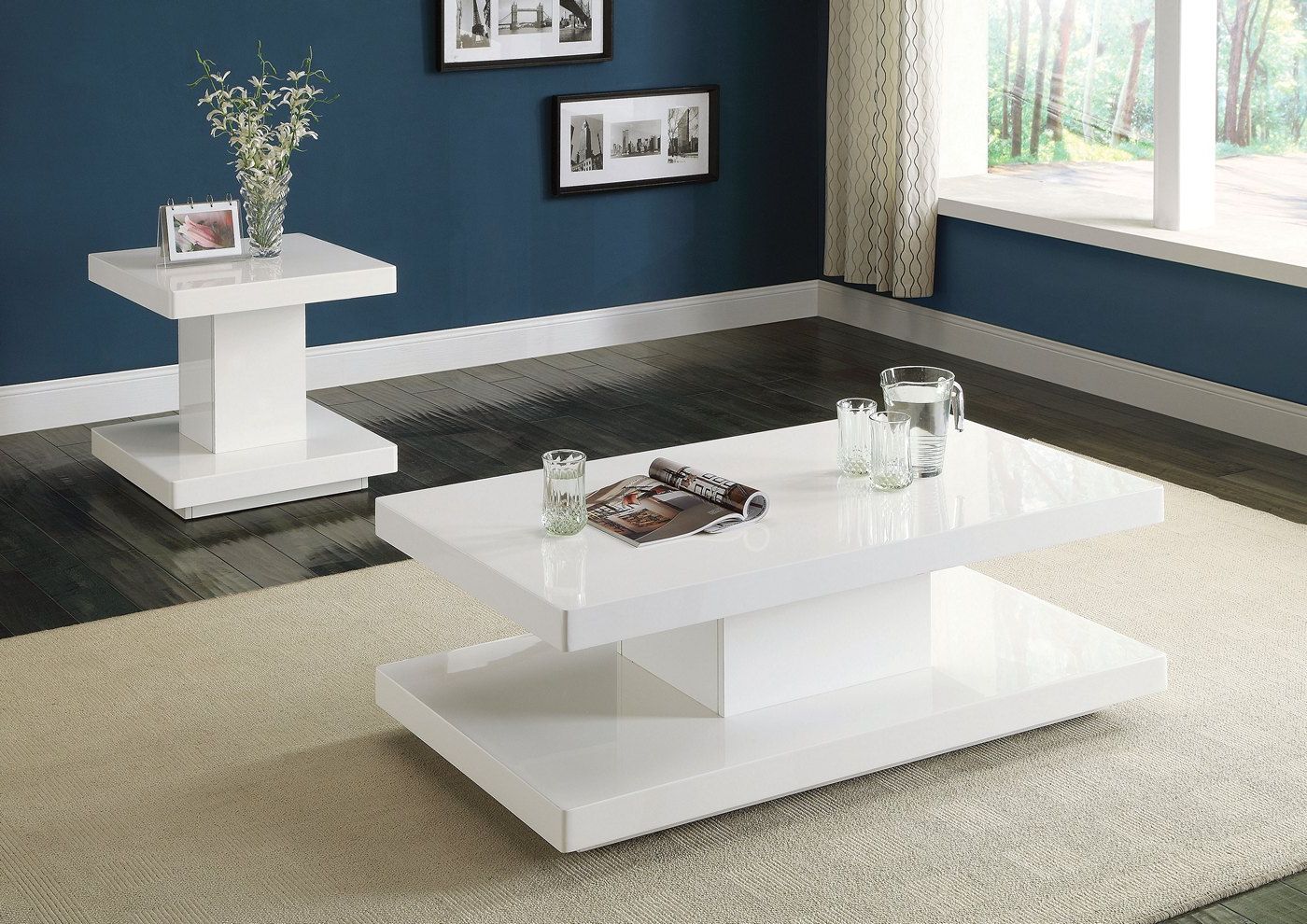 Ifama Contemporary End Table In White High Gloss Lacquer Finish Within Popular Gloss White Steel Coffee Tables (View 5 of 10)